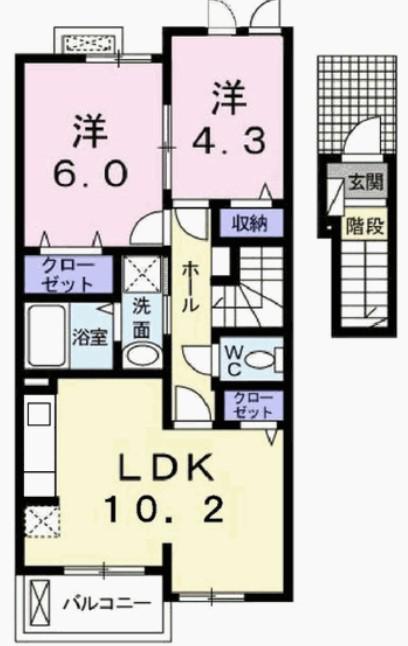 アンソレイユ(2LDK/2階)の間取り写真