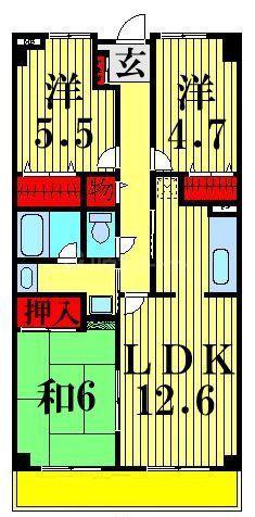 プロムナード初石(3LDK/6階)の間取り写真