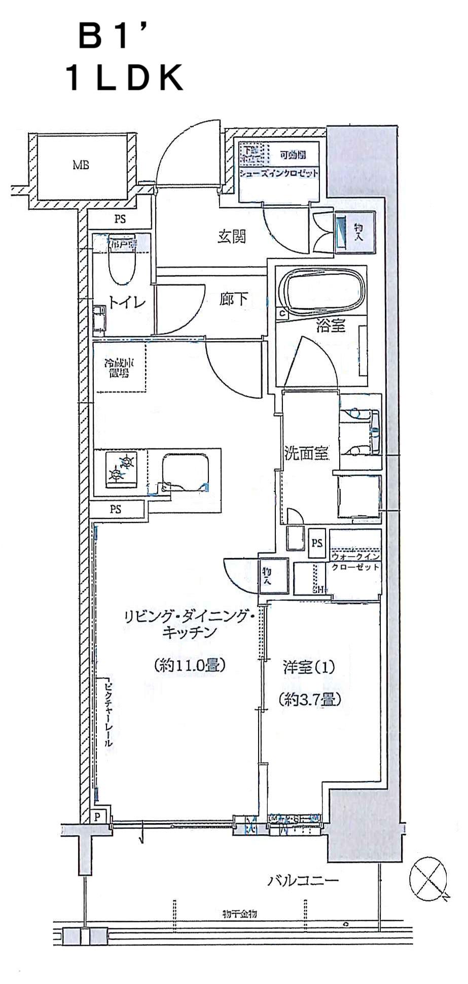 BRILLIA月島四丁目(1LDK/8階)の間取り写真