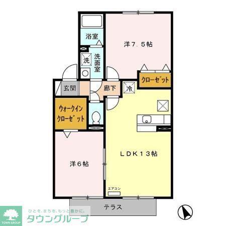 サニーフラット吉羽(2LDK/1階)の間取り写真