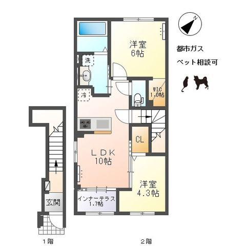 中島通四丁目アパート(2LDK/2階)の間取り写真