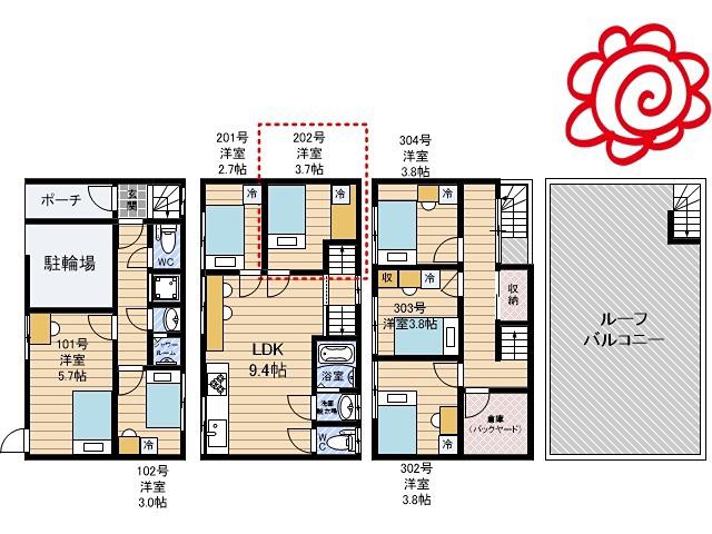 HANA HOUSE(ワンルーム/2階)の間取り写真