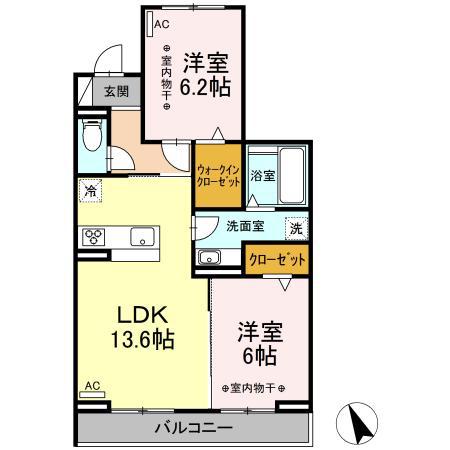 グランシャリオ味岡(2LDK/3階)の間取り写真