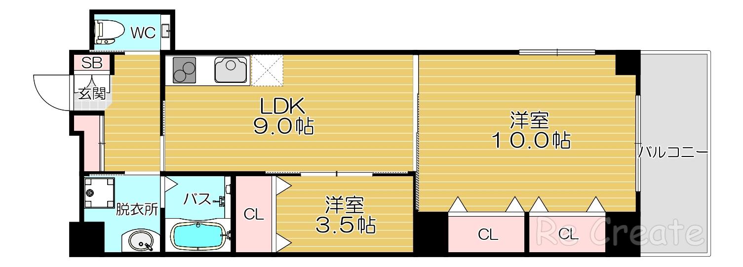 SUNNY SIDE 生玉(2LDK/4階)の間取り写真