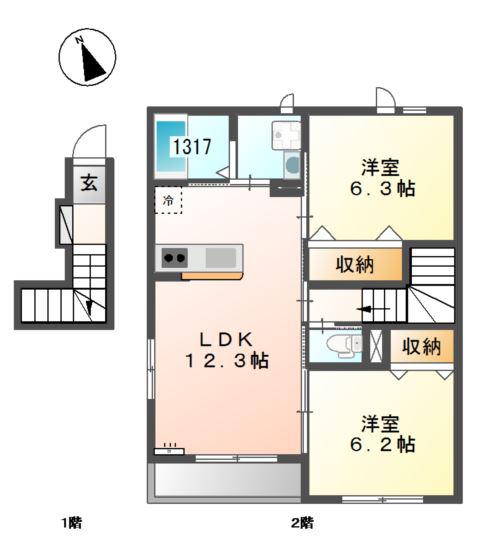 アフェット(2LDK/2階)の間取り写真