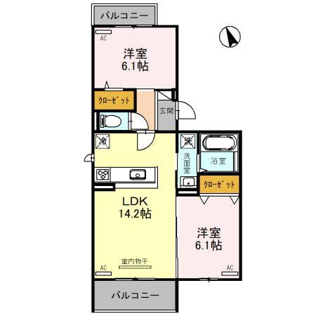 ベルフィールド西京極 東棟(2LDK/3階)の間取り写真