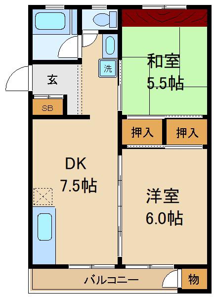 モリタマンション I(2DK/4階)の間取り写真