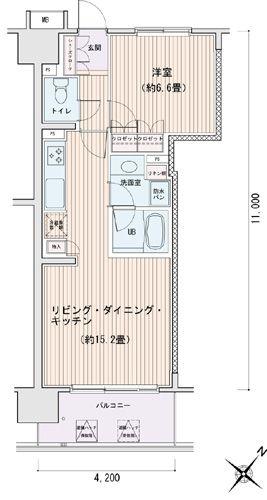 エスティメゾン豊洲レジデンスC棟(1LDK/13階)の間取り写真