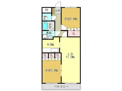 セントフィールド葛城I(2LDK/2階)の間取り写真
