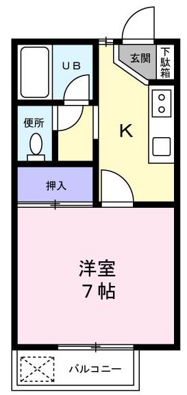 カームダウンハイツB棟(1K/1階)の間取り写真