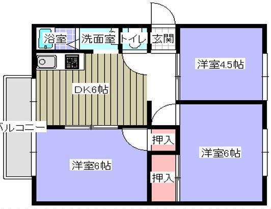 ニューホライズン会館南(3DK/2階)の間取り写真