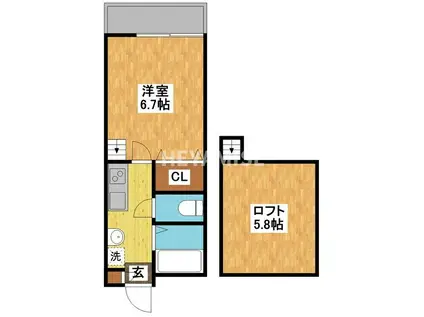 MODERN PALAZZO 文教東(1K/2階)の間取り写真