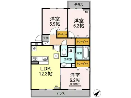シャルマンファミール(3LDK/2階)の間取り写真