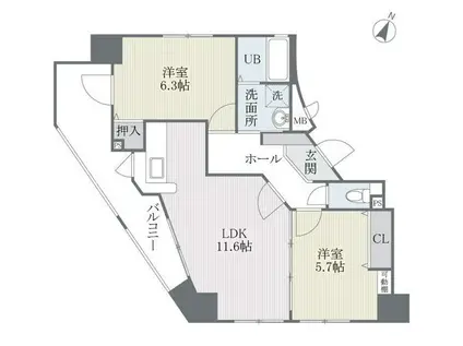 チェントロ・ジャルディーノ(2LDK/13階)の間取り写真