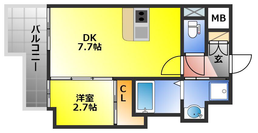RESIDENCE花畑(1DK/7階)の間取り写真
