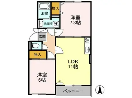 スカイプラザ宇梶A(2LDK/3階)の間取り写真