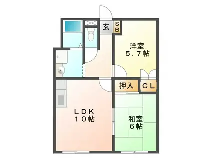 ハイツ椋本(2LDK/1階)の間取り写真