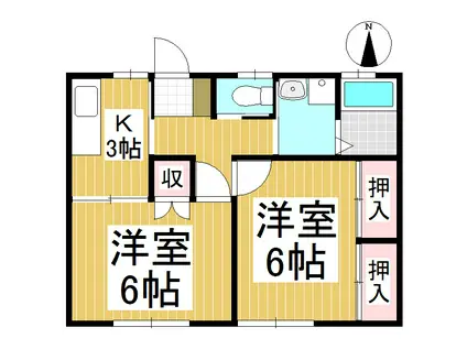 コーポ舞沢 B棟(2K/1階)の間取り写真