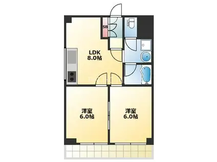 ラパンジール恵美須2(2LDK/11階)の間取り写真