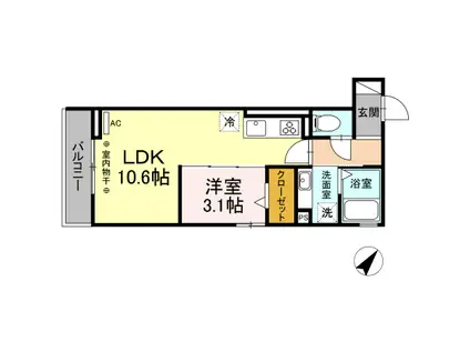 プロムナード八幡(1LDK/3階)の間取り写真