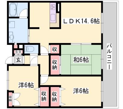 ロイヤルメゾン草上(3LDK/2階)の間取り写真