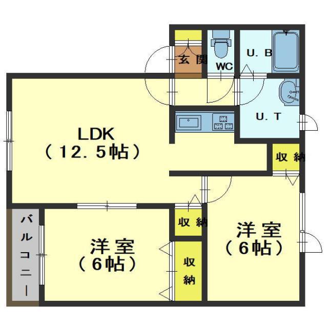 ハウスコンフォートE棟(2LDK/2階)の間取り写真