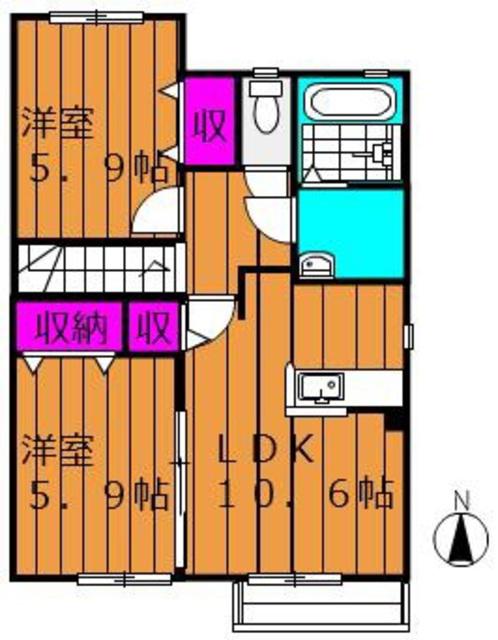エルメゾン浦田B棟(2LDK/2階)の間取り写真