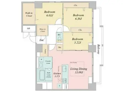 S-RESIDENCE大通公園ADMIRIO(3LDK/10階)の間取り写真
