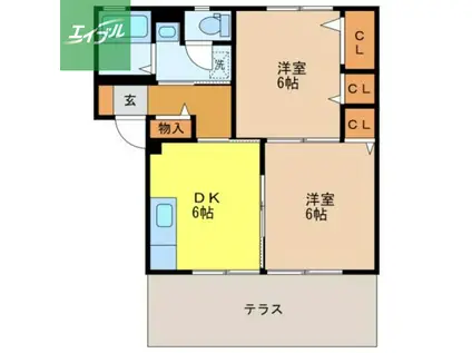 ディアスドミール D棟(2DK/1階)の間取り写真