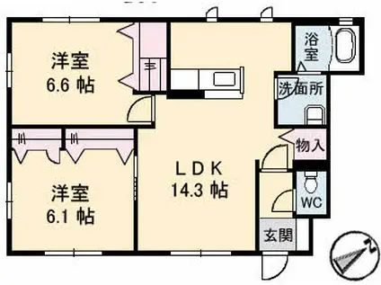 ジュネス牛田新町(2LDK/1階)の間取り写真
