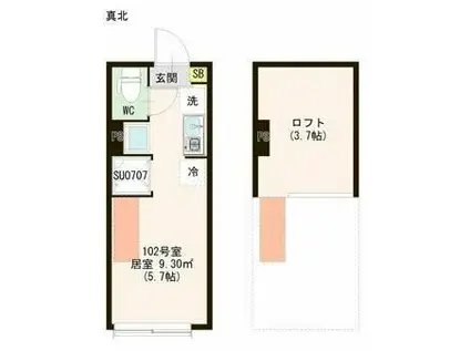 ハーモニーテラス若宮VI(ワンルーム/1階)の間取り写真