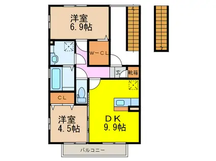 メゾンドソレイユ弐番館(2DK/2階)の間取り写真