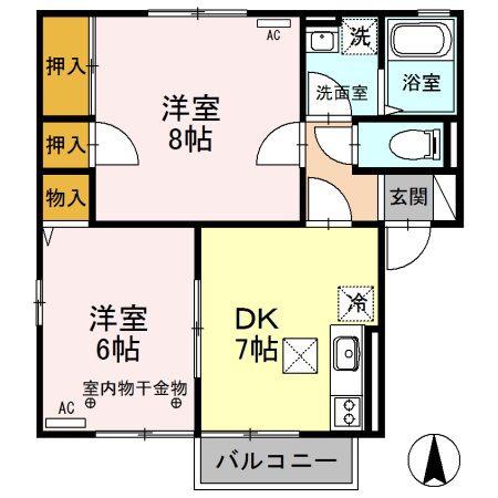 サンモールヴィレッジC棟(2DK/1階)の間取り写真
