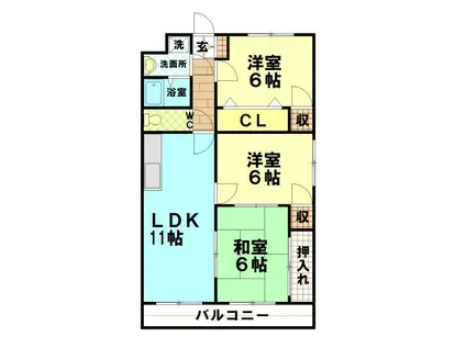ハピネス富の原(3LDK/4階)の間取り写真