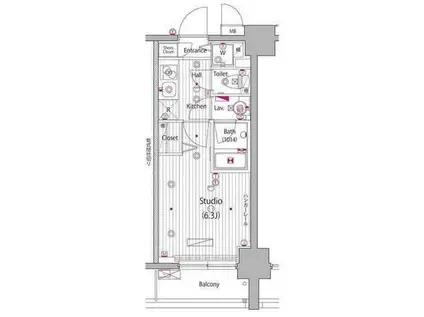 グランド・ガーラ桜木町駅前(1K/3階)の間取り写真