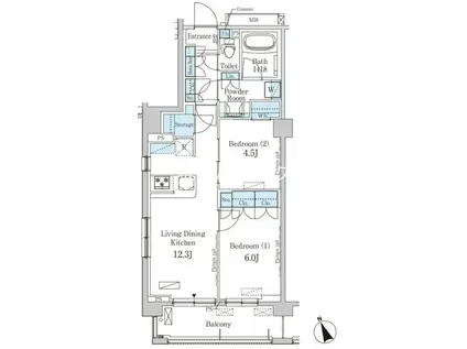 パークアクシス駒込HILLTOP(2LDK/4階)の間取り写真