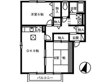 ダイワレイクB棟(2DK/1階)の間取り写真