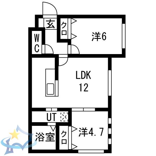 KKルミナス(2LDK/1階)の間取り写真