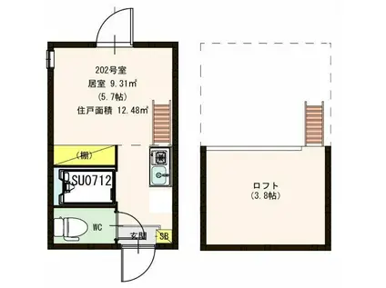 スカイソレイユ(ワンルーム/2階)の間取り写真
