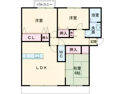 グリーンヒルズ朝暉1番館(3LDK/2階)の間取り写真