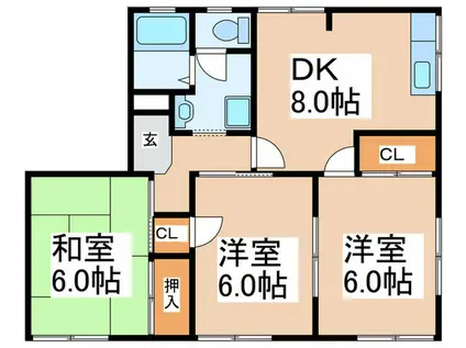 パークサイドハウスA棟(3DK/1階)の間取り写真