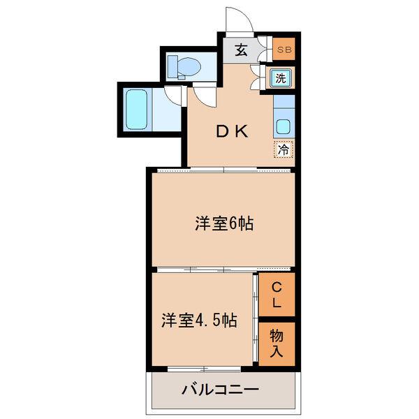 シャングリラ高松(2DK/2階)の間取り写真