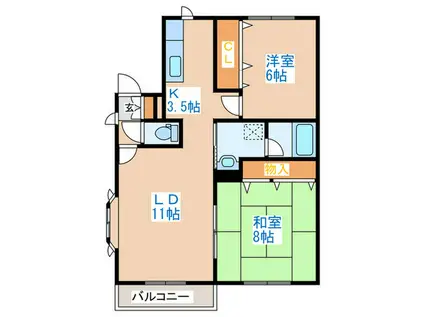 ガーデンヒル宮の沢B(2LDK/2階)の間取り写真