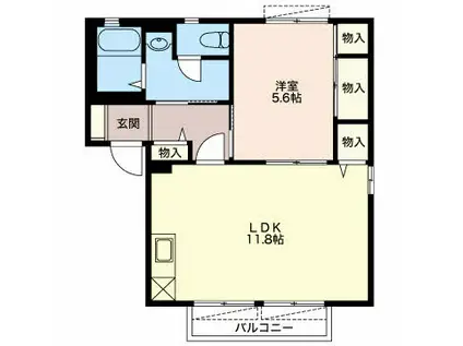 コモンシティ前島 A(1LDK/1階)の間取り写真