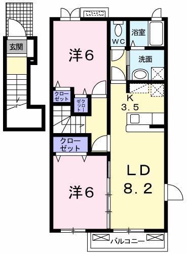 グランフィオーレII(2LDK/2階)の間取り写真
