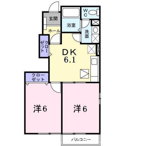 フレッシュ プラム(2DK/1階)の間取り写真
