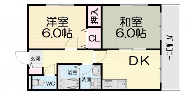 ラ・メゾン坂口(2DK/4階)の間取り写真