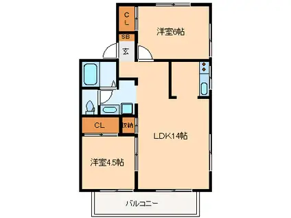 コーポ若宮(2LDK/2階)の間取り写真
