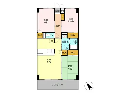 りゅうが丘ハイツ(3LDK/3階)の間取り写真