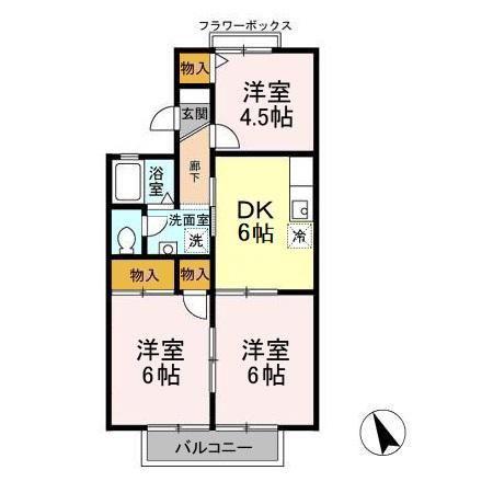 プリムローズA(3DK/2階)の間取り写真